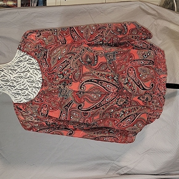 CATHY DANIELS‎ Women's Bohemian Chic Paisley Sheer Balloon Sleeve Blouse L Rust - Picture 1 of 6
